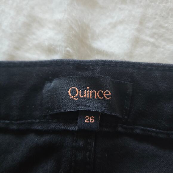Quince Stretch High Rise Kick Flare Jeans Cropped Black Size 26 Organic Cotton - Picture 6 of 11
